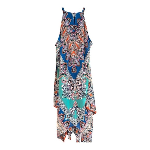 Green and Orange Asymmetrical Halter Sundress for Resort Wear - Picture 2 of 9